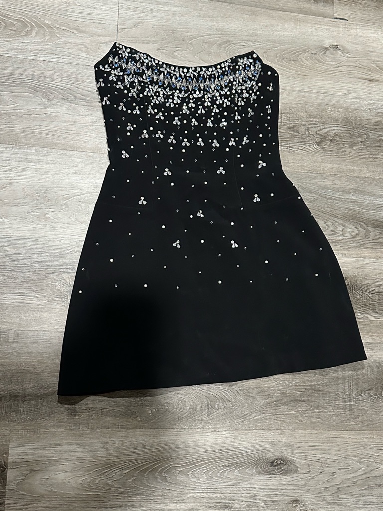 Strapless Black Mini Dress With Crystal Embellishment (Worn Once)
